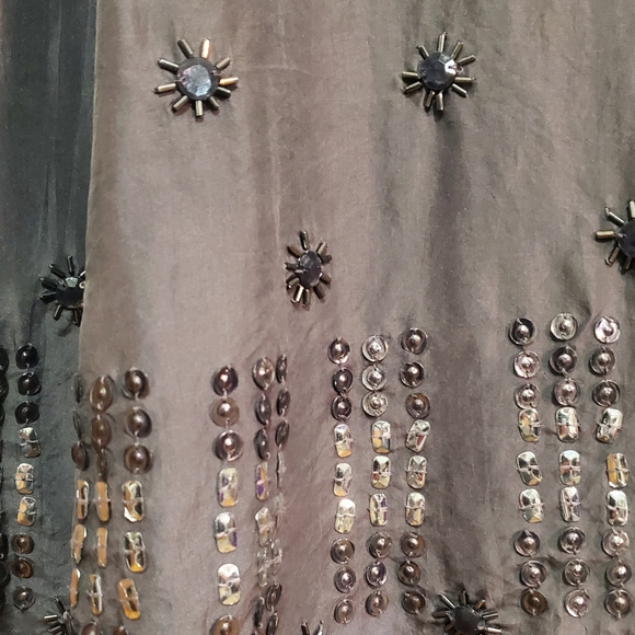 Chico's 100% silk pewter sequin gemstone beaded embellished A line midi skirt. M - Picture 4 of 10